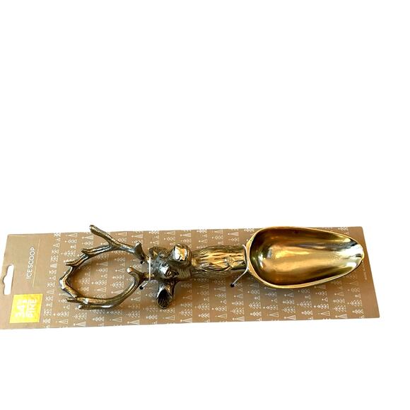 34th & Pine Figural Deer Ice Scoop 12in Gold Tone Stag Reindeer Holiday Barware - Picture 6 of 9